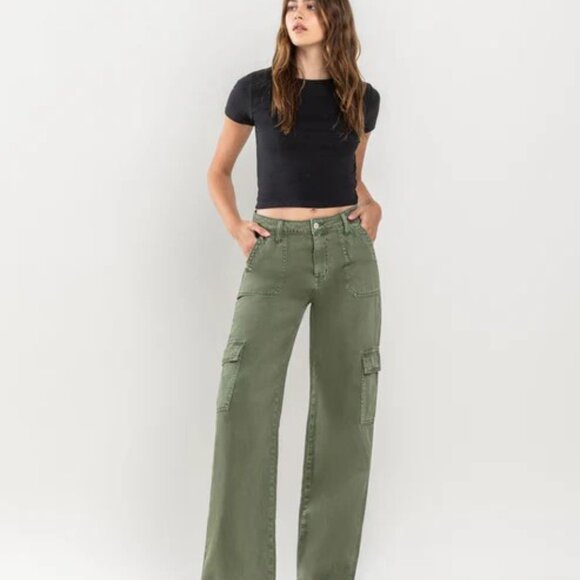 vervet blue Pants - NWT Vervet Blue Thyme - High Rise Utility Cargo Wide Leg Jeans SZ 32